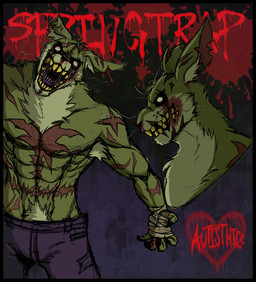 abs black_border bodily_fluids border bottomwear chest_scar clothing creepy_face fur male muscular muscular_male open_mouth pants pecs saliva scar sharp_teeth solo surgical_suture teeth whiskers yellow_body yellow_fur autisthicc69 five_nights_at_freddy's five_nights_at_freddy's_3 scottgames springtrap_(fnaf) lagomorph leporid mammal rabbit undead alternate_version_at_source hi_res
