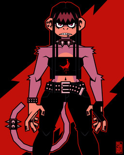 anthro bangs black_nails bracelet clothing collar colored_nails crotch_lines facial_piercing female fingerless_gloves gloves handwear jewelry lip_piercing lip_ring midriff nails piercing ring_piercing solo spiked_collar spikes silverscarf beth_(redustheriotact) haplorhine mammal monkey primate 2022 hi_res