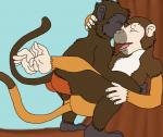 anthro balls duo feet fur genitals hair male male/male nude prehensile_feet semi-anthro sex toes rascalraccoon baboon cebid haplorhine mammal monkey new_world_monkey old_world_monkey olive_baboon primate squirrel_monkey