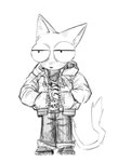 anthro big_eyes biped bottomwear clothing coat denim denim_bottomwear denim_clothing footwear inner_ear_fluff jeans male pants shoes simple_background solo standing tail topwear tuft white_background onni's domestic_cat felid feline felis mammal digital_drawing_(artwork) digital_media_(artwork) full-length_portrait hi_res monochrome portrait