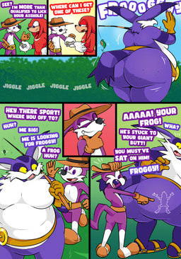 anthro belly belt belt_buckle big_belly big_butt big_moobs boxing_gloves brown_belt brown_clothing brown_footwear brown_gloves brown_handwear brown_shoes buckle butt butt_jiggle clothing detective dialogue fangs fishing_rod footwear freckled_butt freckles fur gloves group handwear huge_butt huge_moobs inspection jiggling license male moobs multicolored_body multicolored_fur open_mouth overweight overweight_anthro overweight_male pink_tongue profanity purple_eyes sandals shoes spiked_fists spiked_gloves spikes teeth text tongue trio white_belly white_body white_boxing_gloves white_clothing white_fur white_gloves white_handwear white_mouth white_sclera yellow_sclera tinydevilhorns sega sonic_the_hedgehog_(series) big_the_cat fang_the_hunter knuckles_the_echidna dipodid domestic_cat echidna felid feline felis jerboa mammal monotreme rodent 2026 absurd_res broken_language comic english_text hi_res multiple_scenes