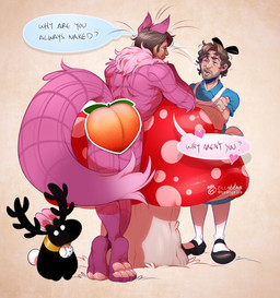 alternate_species clock clothed clothing collar cosplay crossdressing crossdressing_male crossover_cosplay feral fungus fur furrification group male mushroom nude pawpads paws tail text trio zillabean alice_in_wonderland hannibal_(series) alice_(alice_in_wonderland) cheshire_cat hannibal_lecter stag_(hannibal) will_graham animal_humanoid cat_humanoid cheshire_cat_(species) deer felid felid_humanoid feline feline_humanoid human humanoid mammal mammal_humanoid crossover english_text