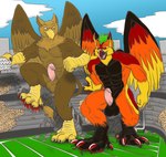 4_toes 5_fingers abs anthro balls beak blood blood_on_claws bodily_fluids building building_destruction city claws crush destruction duo erection extreme_size_difference feathered_wings feathers feet finger_claws fingers foot_crush genitals gore gore_focus humanoid_genitalia humanoid_penis macro macro_anthro macro_male male muscular muscular_anthro muscular_male nude outside pawpads paws pecs penile penis rampage size_difference smile stadium stepped_on stomped stomping tail toe_claws toes wings teaselbone mythology carpo zulu avian gryphon mythological_avian mythological_creature colored
