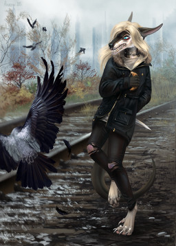 4_toes ambiguous_gender barefoot black_nose blue_eyes clothed clothing dagger day detailed_background digitigrade feathered_wings feathers feet feral group holding_object holding_weapon melee_weapon outside sky teeth toes weapon wings alaiaorax avian bird canid canine canis domestic_dog mammal 2015 absurd_res digital_media_(artwork) hi_res