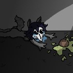 ambiguous_gender anthro black_body black_fur black_hair bodily_fluids female flashlight fur hair looking_up lying nude_anthro on_front solo spilled_food tears pixelh scp_foundation mal0 scp-1471-a canid canine canis mammal wolf 1:1 digital_media_(artwork) meme pixel_(artwork)