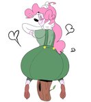 ambiguous_gender anthro big_butt big_nose blush butt clothed clothing clown crossdressing femboy heart_symbol lederhosen log looking_at_viewer looking_back male solo suspenders thick_thighs tree_stump wood vimhomeless mrs.mayhem