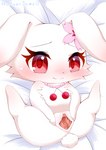 anthro bed blush female flower_accessory fur furniture genitals ineffective_censorship jewelry legs_up looking_at_viewer necklace on_bed presenting presenting_pussy pussy red_eyes solo spread_legs spread_pussy spreading white_body white_fur clovergame0 jewelpet sanrio sega sega_fave ruby_(jewelpet) lagomorph leporid mammal rabbit absurd_res censored hi_res mosaic_censorship