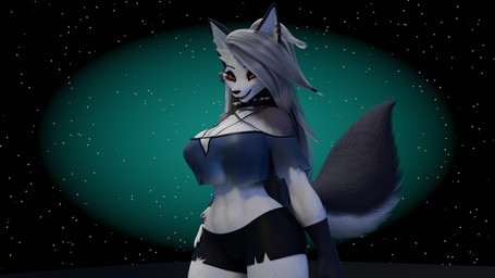 anthro big_breasts breasts clothed clothing female fluffy fluffy_tail hand_on_hip looking_at_viewer simple_background smile solo standing tail fharen dogzeela_(modeler) hellaverse helluva_boss mythology loona_(helluva_boss) canid canid_demon canine demon hellhound mammal mythological_canine mythological_creature 16:9 3d_(artwork) 4k absurd_res digital_media_(artwork) hi_res widescreen