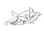 2022 anthro anthro_on_anthro blush bodily_fluids butt canid canine conkycorp digital_media_(artwork) duo eye_contact eyebrows fur guide_lines hi_res looking_at_another male male/male mammal monochrome nervous nude simple_background sketch sweat tail white_background