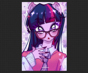 abstract_background accessory clothing eyewear female fingernails glasses hair_strands looking_at_viewer nails necktie solo sweater topwear runreira friendship_is_magic hasbro my_little_pony twilight_sparkle_(mlp) humanoid