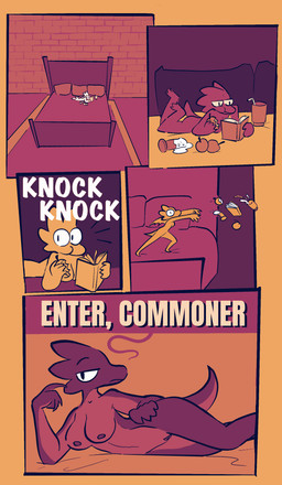 anthro apple bed bedroom_eyes beverage book bored breasts dialogue dildo drinking_straw eating female food fruit furniture genitals lying narrowed_eyes nipples non-mammal_breasts non-mammal_nipples nude nude_female on_front plant pose reading reading_book seductive sex_toy solo surprised throwing_object vulva vanilla_candy mythology unicorn_blood_(comic) cayenne_(vanilla_candy) dragon mythological_creature mythological_scalie scalie absurd_res comic hi_res restricted_palette