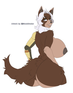 anthro big_breasts big_butt breasts butt female grey_eyes hair huge_breasts huge_butt looking_at_viewer looking_back mature_female nipples nude prosthetic solo suggestive suggestive_pose white_hair snackcracker lauren_(leonzawolf) border_collie canid canine canis collie domestic_dog herding_dog mammal pastoral_dog sheepdog absurd_res colored_sketch half-length_portrait hi_res portrait sketch