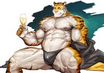 5_fingers alcohol anthro barazoku beverage big_muscles black_body black_fur black_nipples bulge champagne champagne_glass clothed clothing container cup drinking_glass fingers fur glass glass_container glass_cup huge_muscles humanoid_hands looking_at_viewer male muscular muscular_anthro muscular_male nipples orange_body orange_fur pink_nose scar sitting solo striped_body striped_fur stripes topless underwear vein veiny_muscles white_body white_fur traver009 coach_ho felid mammal pantherine tiger 2022 absurd_res hi_res