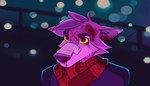 anthro clothing fur futuristic jacket kerchief lonely male railing scarf shemagh solo standing topwear aceshellshocked blade_runner_2049 fan_character canid canine canis mammal wolf ears portrait