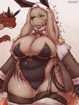 anthro big_breasts blush breasts bunny_costume clothed clothing costume duo fake_ears fake_rabbit_ears female fur hair simple_background smile solo_focus 340m/sec final_fantasy final_fantasy_tactics mythology square_enix dragon mammal mythological_creature mythological_scalie nu_mou scalie 3:4 hi_res