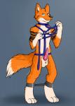 anthro balls bdsm bondage bound chest_markings erection footprint genitals harness male markings nude pawprint pawprint_(marking) penis solo renashe jay-lel canid canine fox mammal