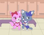 anthro balls chibi clothing duo erection female fur genitals grey_body grey_fur male male/female penis pink_body pink_fur school_uniform tapering_penis uniform urethra wattacat jewelpet sanrio sega sega_fave dian_(jewelpet) garnet_(jewelpet) hi_res