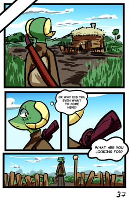anthro clothed clothing female horn melee_weapon solo speech_bubble sword text weapon yellow_eyes brradett lernie_(brradett) scalie absurd_res colored comic digital_media_(artwork) english_text hi_res