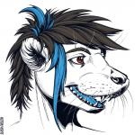 anthro blue_highlights blue_tongue brown_hair hair highlights_(coloring) looking_away male open_mouth orange_eyes solo tongue whiskers slash_freezen mammal mustelid otter 1:1 digital_media_(artwork) headshot_portrait icon portrait