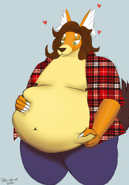 6_eyes belly belly_squeeze belly_squish big_belly flannel heart_symbol male multi_eye overweight solo squish weight_gain v-draws-ad komider canid canine canis jackal mammal hi_res