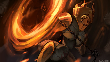 ambiguous_gender anthro armor arthropod_abdomen biped censer chain fire headgear helmet holding_melee_weapon holding_object holding_weapon melee_weapon solo standing text weapon lucaniamc hollow_knight:_silksong hollow_knight_(franchise) team_cherry last_judge arthropod 16:9 2026 artist_name english_text hi_res widescreen