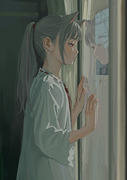 accessory bangs clothed clothing curtains eyebrows eyelashes female glistening glistening_eyes grey_eyebrows grey_hair hair hair_accessory hair_tie human_and_animal_ears inside light long_hair looking_forward multi_ear oversized_clothing pale_skin pointy_ears ponytail prick_ears red_eyes reflection shadow side_view slim solo straight_hair white_clothing window fkey feiqizi_(fkey) animal_humanoid cat_humanoid felid felid_humanoid feline feline_humanoid humanoid mammal mammal_humanoid 2019 half-length_portrait hi_res portrait