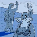 anthro anthrofied bald big_breasts blue_monochrome bra breasts clothing female genitals gesture group nipples nude pussy smile standing thick_thighs underwear waving whiskers wide_hips kissikat nintendo pokemon generation_3_pokemon mammal marine pinniped pokemon_(species) sealeo 1:1 absurd_res digital_media_(artwork) hi_res monochrome