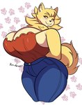 anthro big_breasts blush breasts clothing female huge_breasts solo jwinkz adelina_(superix) canid canine canis domestic_dog mammal pomeranian spitz