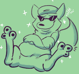 anthro crossed_arms feet foot_focus grin male pawpads paws radioactive smile smirk solo kadedrawz undertale undertale_(series) radiation_fox_(undertale) canid canine fox mammal