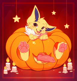 animal_genitalia animal_penis balls bodily_fluids brown_eyes candle canine_genitalia canine_penis erection fangs feral food front_view fruit fur genital_fluids genitals glistening glistening_eyes knot looking_at_viewer male male_feral open_mouth open_smile pawpads penis plant precum precum_string pumpkin red_pawpads red_penis red_tongue simple_background smile solo teeth tongue yellow_balls yellow_body yellow_fur bloominglynx nintendo pokemon eeveelution generation_1_pokemon jolteon pokemon_(species) absurd_res digital_drawing_(artwork) digital_media_(artwork) hi_res