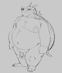 3_toes 4_fingers anthro balls belly big_belly feet fingers genitals male moobs navel nipples overweight overweight_male penis simple_background solo toes mayku armadillo mammal xenarthran 2024 monochrome sketch