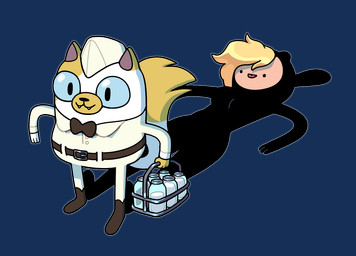 4_fingers :3 animal_hood anthro belt blonde_hair blue_eyes boots bottle bottomwear bow_tie breasts clothed clothing container costume dot_eyes duo fangs female fingers footwear fur hair hat headgear headwear milk milkman roleplay shoes simple_eyes tail teeth tongue tongue_out toony visual_gag discount-supervillain adventure_time cartoon_network fionna_and_cake_(franchise) cake_the_cat fionna_the_human domestic_cat felid feline felis human mammal alpha_channel digital_media_(artwork)