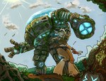 arm_cannon female forest machine magitech mecha moss plant rock runic runicpunk stone_body tree destruteka jewish_mythology mythology silvia_tenebrous_forest_(destruteka) cervine deer mammal mythological_creature mythological_golem robot