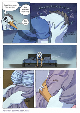 5_fingers anthro bed bedroom bottomwear cellphone clothed clothed_anthro clothed_male clothing depression dialogue dress electronics feathers fingers furniture humanoid_hands ill male on_bed page_number phone phone_call shirt shorts sitting sitting_on_bed smartphone sniffing solo speech_bubble text topwear white_body white_feathers kantachibli phillip_(kantachibli) avian bird heron pelecaniform comic english_text hi_res url