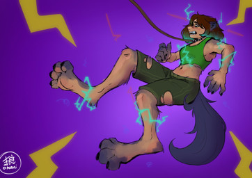anthro blush bottomwear claws clothing collar crop_top electricity emanata fangs feet female foot_focus foot_transformation fur fur_growth growth highlights_(coloring) leash leashed_collar lightning_bolt looking_at_self mid_transformation motion_lines navel open_mouth paw_growth pawpads scared shirt shorts snout snout_growth solo species_transformation tail tank_top teeth topwear torn_clothing transformation okamitfs mythology hope_(okamitfs) canid canine human mammal mythological_canine mythological_creature werecanid werecanine werecreature werewolf absurd_res hi_res