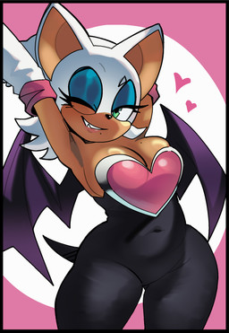 anthro big_breasts black_bodysuit black_clothing black_nose black_skinsuit blue_eyeshadow bodysuit breasts clothing eyeshadow female fur glistening glistening_breasts gloves green_eyes handwear looking_at_viewer makeup markings mole_(marking) navel_outline one_eye_closed short_tail skinsuit solo tail tan_body tan_inner_ear thick_thighs tight_clothing white_body white_clothing white_fur white_gloves white_handwear wings wink winking_at_viewer johnjohnjohnny sega sonic_the_hedgehog_(series) rouge_the_bat bat mammal absurd_res digital_drawing_(artwork) digital_media_(artwork) english_description hi_res