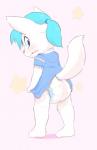 anthro blue_eyes blue_hair blush bottomwear clean_diaper clothed clothing diaper diaper_under_clothing dotted_line dress embarrassed exposed_diaper female hair print_diaper rounded_star_polygon solo star star_polygon star_print starry_diaper wearing_diaper young young_anthro ozzybear canid canine canis mammal wolf hi_res