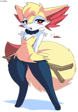 anthro bangs black_body black_fur female fur gem jewelry necklace pearl_(gem) pearl_necklace red_body red_fur solo white_body white_fur yellow_body yellow_fur ando nintendo pokemon braixen canid canine generation_6_pokemon mammal pokemon_(species) absurd_res hi_res