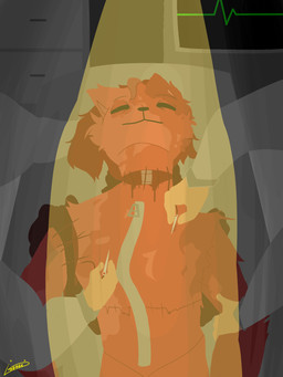 anthro blood bodily_fluids bone clothing coat detachable detachable_head detachable_limbs electronics female fur gore hair lab_coat laboratory laboratory_equipment monitor scientific_instrument solo stitch_(sewing) topwear zipper invi_fuwa mob_entertainment poppy_playtime smiling_critters critters_(poppy_playtime) felid feline living_toy mammal 3:4 hi_res