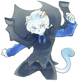 accessory anthro clothing fur male necktie solo suit tail white_body white_fur zipskyblue akira_(zipskyblue) felid feline mammal hi_res