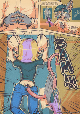 4_fingers amputated_tail anthro butcher_knife dialogue doctor duo ear_piercing female fingers knife male open_mouth piercing simple_background tail text violence ratcha skye_(ratcha) felid feline lynx mammal mouse murid murine rodent comic digital_media_(artwork) english_text hi_res multiple_scenes