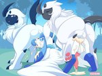 4:3 absol all_fours anal anal_knotting anal_orgasm anal_penetration animal_genitalia animal_penis backsack balls balls_deep blue_eyes blue_penis blush bodily_fluids butt canine_genitalia canine_penis cum cum_in_ass cum_in_mouth cum_inside eeveelution ejaculation erection eyes_closed feathered_wings feathers fellatio feral from_behind_position fur generation_3_pokemon generation_4_pokemon genital_fluids genitals glaceon group group_sex hands-free hi_res horn kine_(absol) knot knotting male male/male male_penetrated male_penetrating male_penetrating_male neroj nikkibunn nintendo oral oral_penetration orgasm outside penetration penile penile_penetration penis penis_in_ass pokemon pokemon_(species) raised_tail scarf sex smile spitroast tail threesome white_body white_fur wings