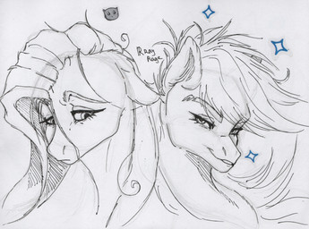 alternate_species closed_frown confident confident_female duo ears_down eyebrow_through_mane eyebrows eyelashes female feral fluffy_ears frown lidded_eyes long_mane looking_at_viewer looking_down mouth_closed open_mouth open_smile pivoted_ears sad simple_background smile smiling_at_viewer sparkles sticker text tongue white_background white_eyebrows white_eyes white_tongue rayrage friendship_is_magic hasbro my_little_pony fluttershy_(mlp) rainbow_dash_(mlp) earth_pony equid equine horse mammal pony 2025 artist_name english_description graphite_(artwork) hi_res shaded sketch traditional_media_(artwork)