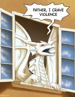 ambiguous_gender angry blue_eyes claw_marks claws dialogue fangs feral finger_claws frill_(anatomy) horn long_neck membrane_(anatomy) membranous_frill membranous_wings scales snout solo speech_bubble teeth text white_body white_scales window wings kippycube mythology dragon mythological_creature mythological_scalie scalie 2026 english_text shaded signature