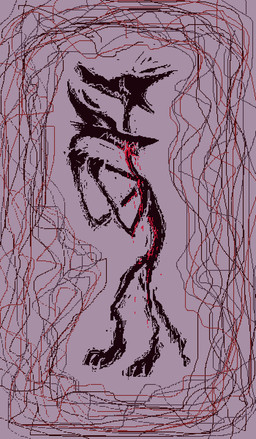 2_heads ambiguous_gender anthro bite blood bodily_fluids crying multi_head neck_bite self-harm solo tears violence demensa canid canine mammal 2025 absurd_res digital_media_(artwork) full-length_portrait hi_res pixel_(artwork) portrait