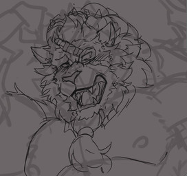 anthro beard blush braided_beard dreadlocks eye_patch eyewear facial_hair kemono male mane muscular muscular_anthro muscular_male open_mouth solo teeth ghangaji league_of_legends riot_games tencent rengar_(lol) felid lion mammal pantherine sketch