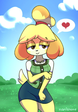 anthro clothed clothing female fur hair heart_symbol looking_at_viewer smile solo tail yellow_body yellow_fur masornydraws animal_crossing nintendo isabelle_(animal_crossing) canid canine canis domestic_dog mammal shih_tzu toy_dog 2026 absurd_res digital_media_(artwork) hi_res portrait three-quarter_portrait