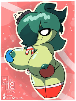 anthro big_breasts black_sclera border breast_fondling breast_play breasts camel_toe candy candy_cane clothed clothing curvy_figure dessert eyeshadow female fondling food front_view genitals green_body green_eyeshadow green_hair green_nipples hair hair_over_eye hand_on_breast hourglass_figure jewelry legs_together legwear looking_at_viewer makeup navel necklace nipples nude nude_female obscured_inner_labia one_eye_obstructed outline panties panties_only red_clothing red_legwear red_panties red_underwear rubbing sex smile solo standing thick_thighs titfuck topless topless_female underwear underwear_only vulva white_border white_eyes white_outline wide_hips cos-18only game_freak nintendo pokemon ambrosia_(unfortu-nate) generation_3_pokemon pokemon_(species) roselia 2023 3:4 animated digital_media_(artwork) hi_res