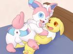 anus balls butt duo erection feral genitals male male/male penis sex simple_background infinitydoom nintendo pokemon eeveelution generation_1_pokemon generation_6_pokemon jolteon pokemon_(species) sylveon 4:3