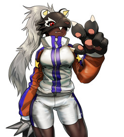 bottomwear claws clothing dark_body dark_skin female hair pawpads paws ponytail shorts smile solo tracksuit white_hair rode3434 bandai_namco digimon animal_humanoid bearcatmon digimon_(species) humanoid mammal mammal_humanoid procyonid procyonid_humanoid raccoon_humanoid hi_res